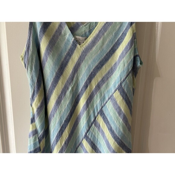 J. Jill Love Linen M Lotus Maxi Dress Striped Blue Green Resort Coastal Grandma - Picture 9 of 12